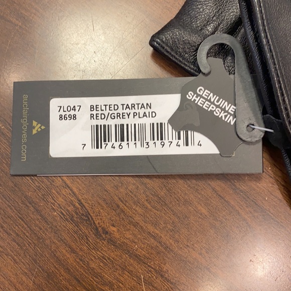 Ladies Belted tartan plaid winter gloves wool w/ sheepskin leather - Picture 3 of 7